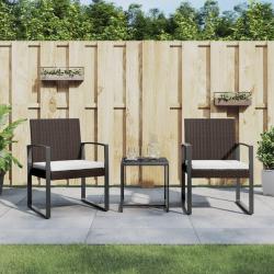 Ensemble à manger de jardin avec coussins 3 pcs marron rotin PP alsavelo
