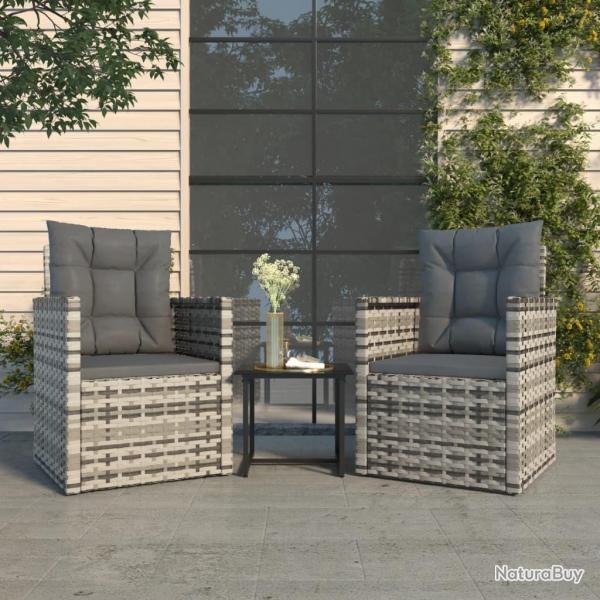 Mobilier d'extrieur 3 pcs avec coussins Rsine tresse Gris alsavelo