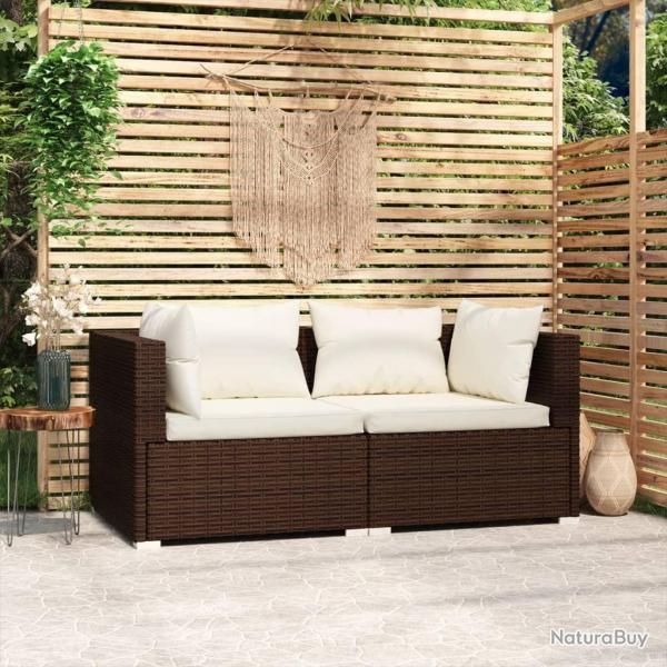 Canap 2 places avec coussins Marron Rsine tresse alsavelo