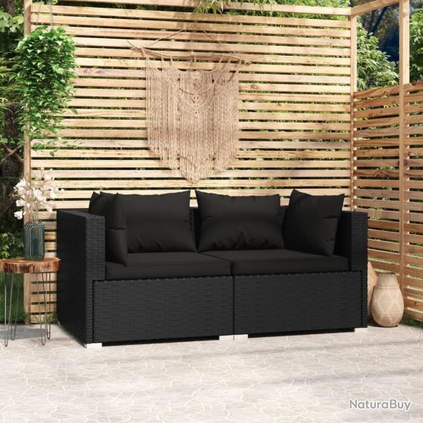 Canap 2 places avec coussins Noir Rsine tresse alsavelo