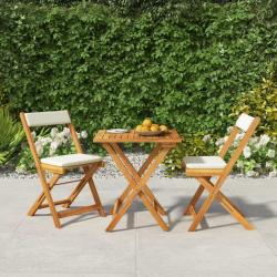 bistro pliable 3 pcs avec coussins Acacia solide alsavelo