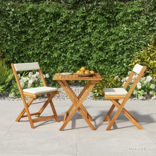 bistro pliable 3 pcs avec coussins Acacia solide alsavelo