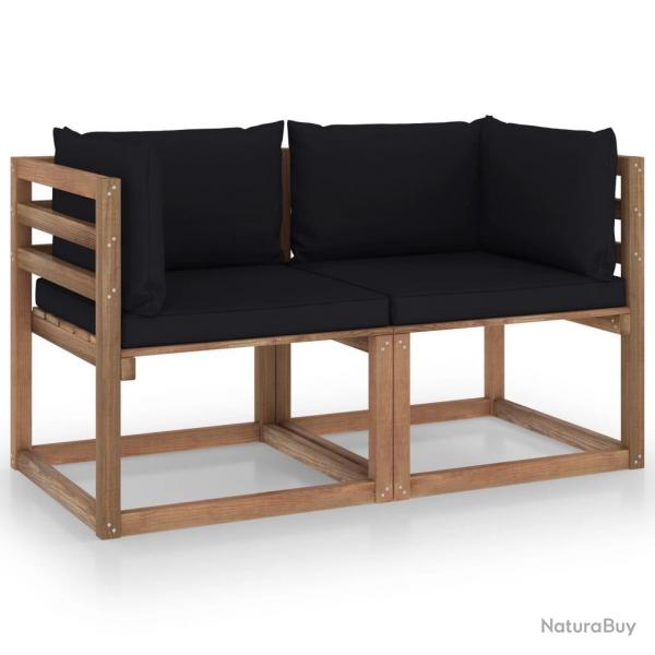 Canap palette de jardin 2 places et coussins noir Pinde alsavelo