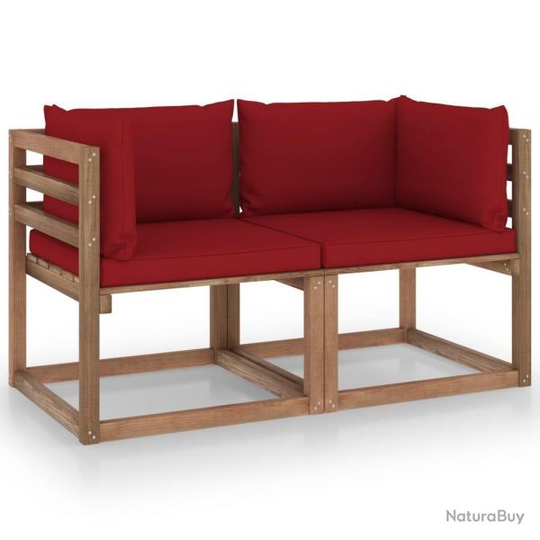 Canap palette de jardin 2 places et coussins bordeaux Pinde alsavelo