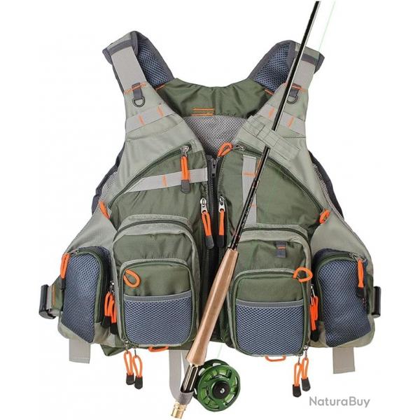 Gilet de Pche Rglable 17 Poches Taille Unique Adapt  Diffrents Types de Pche Truite Mouche