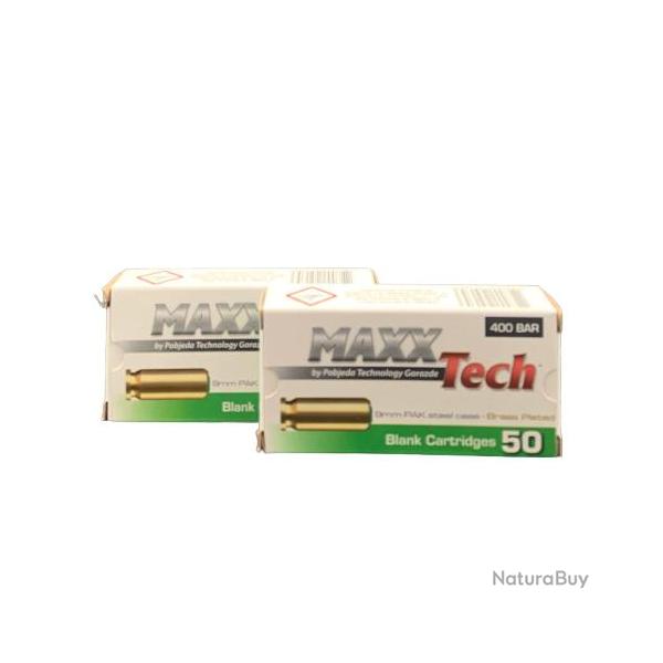 2X Botes de 50 munitions Maxxtech - 9mm PAK - Balle a blanc