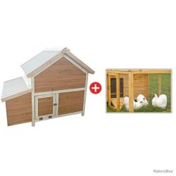Poulailler 3 poules Confort toit plastique + Enclos