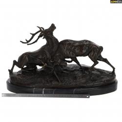 LOVERGREEN BRONZE COMBAT DE CERFS SUR SOCLE