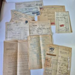 Lot de documents anciens, lettres de change, factures chapeaux, tissus, Vitry, St Symphorien