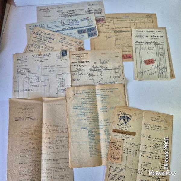 Lot de documents anciens, lettres de change, factures chapeaux, tissus, Vitry, St Symphorien