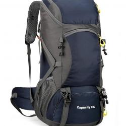 Sac à Dos 50L Housse de Pluie Imperméable Étanche Trekking Chasse Alpinisme Randonnée Bleu