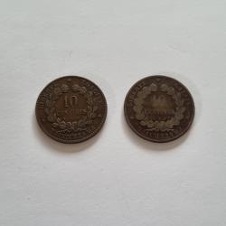 Peu Courante Lot 2 X 10 Centimes Cérès 1873 et 1885 A Paris , XIXème Siècle 19ème