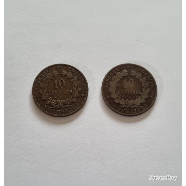 Peu Courante Lot 2 X 10 Centimes Crs 1873 et 1885 A Paris , XIXme Sicle 19me