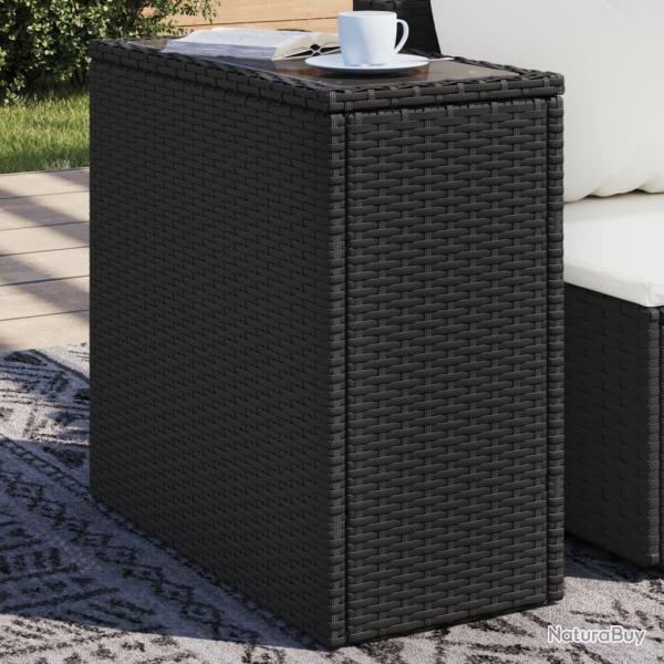 Table d'appoint de jardin avec dessus en verre noir rotin alsavelo