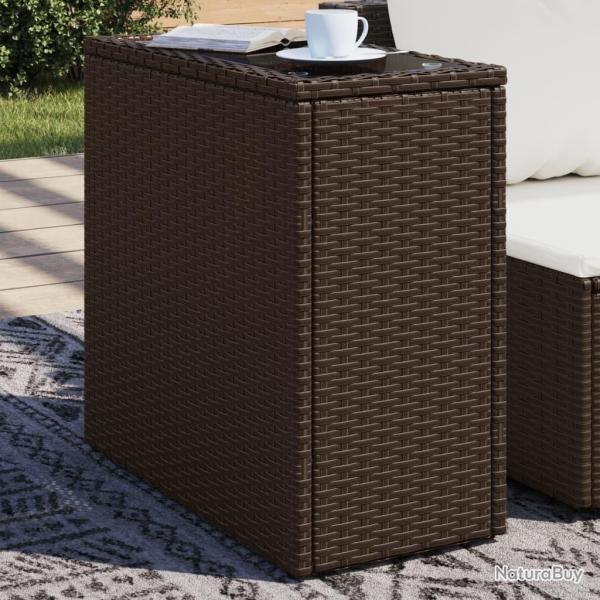 Table d'appoint de jardin avec dessus en verre marron rotin alsavelo