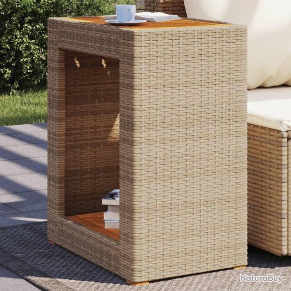 Table d'appoint de jardin dessus en bois beige 60x40x75 cm alsavelo