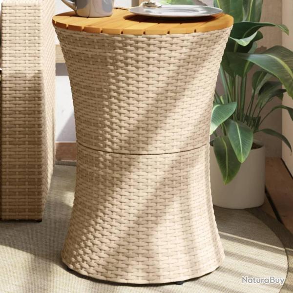 Table d'appoint de jardin forme tambour beige rotin bois massif alsavelo