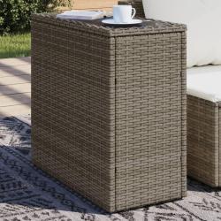 Table d'appoint de jardin avec dessus en verre gris rotin alsavelo