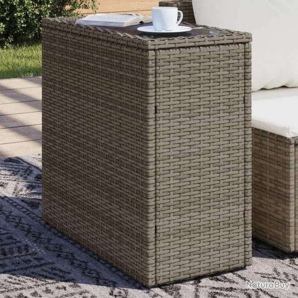 Table d'appoint de jardin avec dessus en verre gris rotin alsavelo