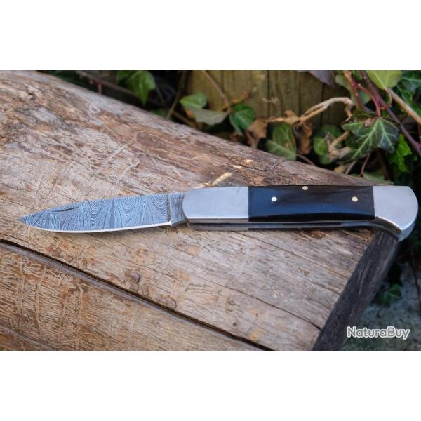 Couteau Grand-Pre Mnilmontant Lame Drop Point Damas 128 Couches Manche Corne Fabr Artisanale