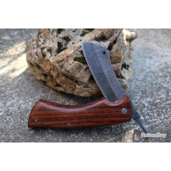 Couteau Pimontais Manche Bois Lame Butcher Acier Damas 128 Couches Fabrication Artisanale 001