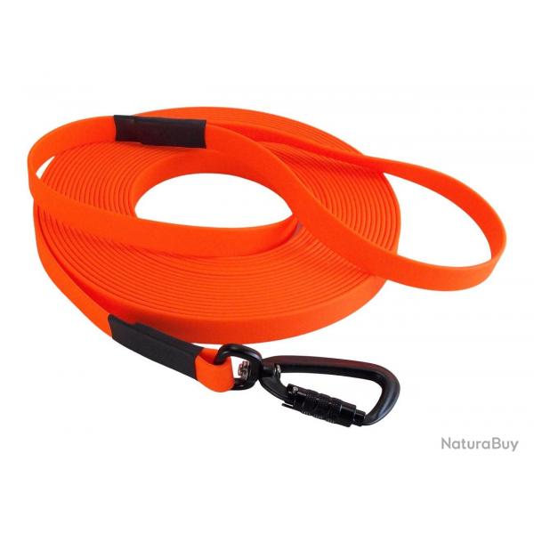 Longe BIOTHANE Twist-Lock 16 mm orange fluo 15 m AVEC poigne