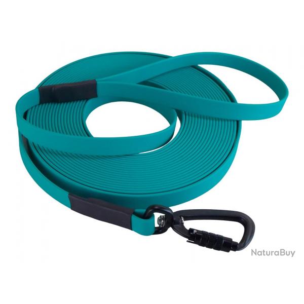 Longe BIOTHANE Twist-Lock 16 mm 15 m AVEC poigne turquoise