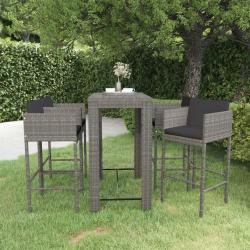 bar de jardin 5 pcs et coussins Résine tressée Gris alsavelo