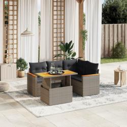 Salon de jardin 5 pcs avec coussins gris résine tressée alsavelo
