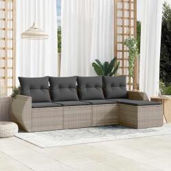 Salon de jardin 5 pcs avec coussins gris clair résine tressée alsavelo