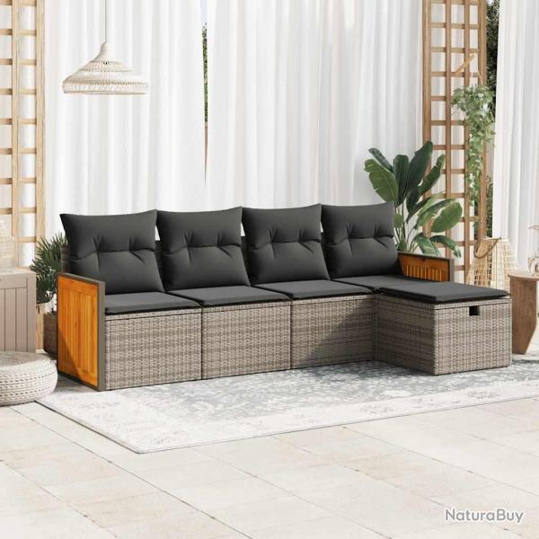 Salon de jardin 5 pcs avec coussins gris rsine tresse alsavelo
