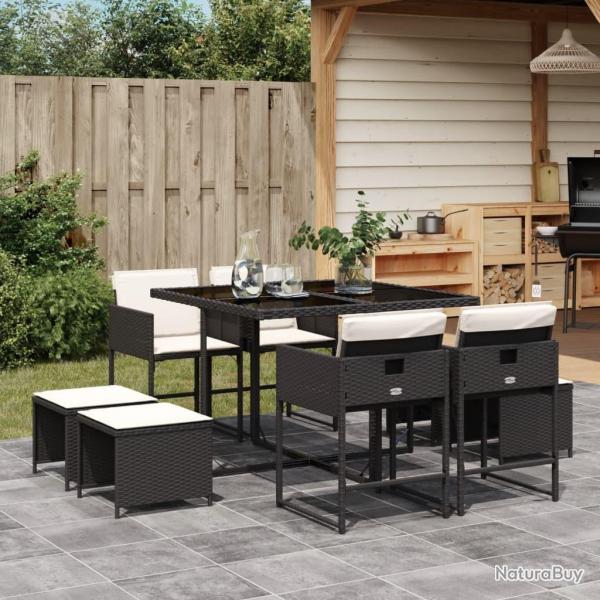 Ensemble  manger de jardin 9pcs coussins noir rsine tresse alsavelo