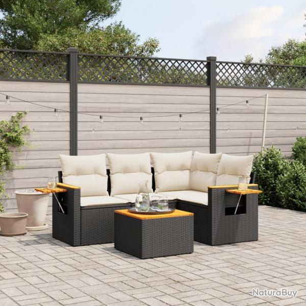 Salon de jardin 5 pcs avec coussins noir rsine tresse alsavelo