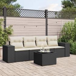 Salon de jardin 5 pcs avec coussins noir résine tressée alsavelo