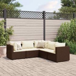Salon de jardin 5 pcs avec coussins Marron Résine tressée alsavelo