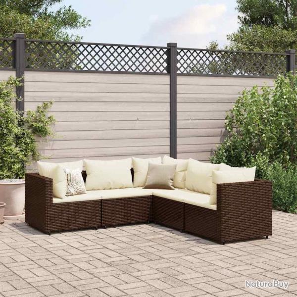 Salon de jardin 5 pcs avec coussins Marron Rsine tresse alsavelo