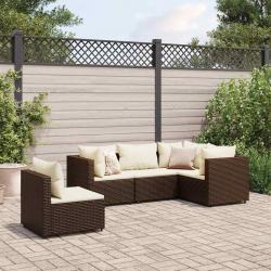 Salon de jardin 5 pcs avec coussins Marron Résine tressée alsavelo