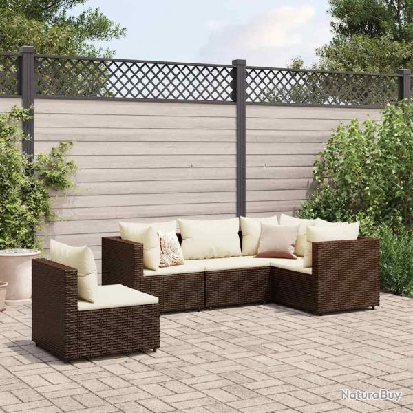 Salon de jardin 5 pcs avec coussins Marron Rsine tresse alsavelo