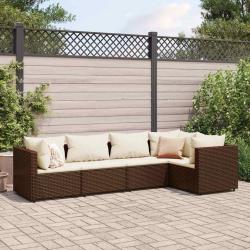 Salon de jardin 5 pcs avec coussins Marron Résine tressée alsavelo