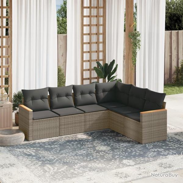 Salon de jardin 6 pcs avec coussins gris rsine tresse alsavelo