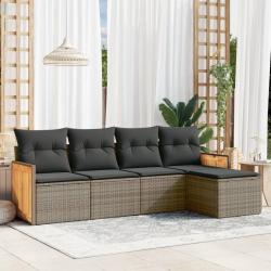 Salon de jardin 5 pcs avec coussins gris résine tressée alsavelo