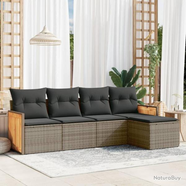 Salon de jardin 5 pcs avec coussins gris rsine tresse alsavelo