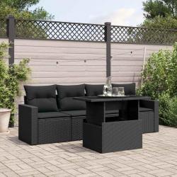 Salon de jardin 5 pcs avec coussins noir résine tressée alsavelo