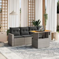 Salon de jardin 5 pcs avec coussins gris résine tressée alsavelo