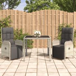 Ensemble à manger de jardin 3 pcs coussins gris résine tressée alsavelo
