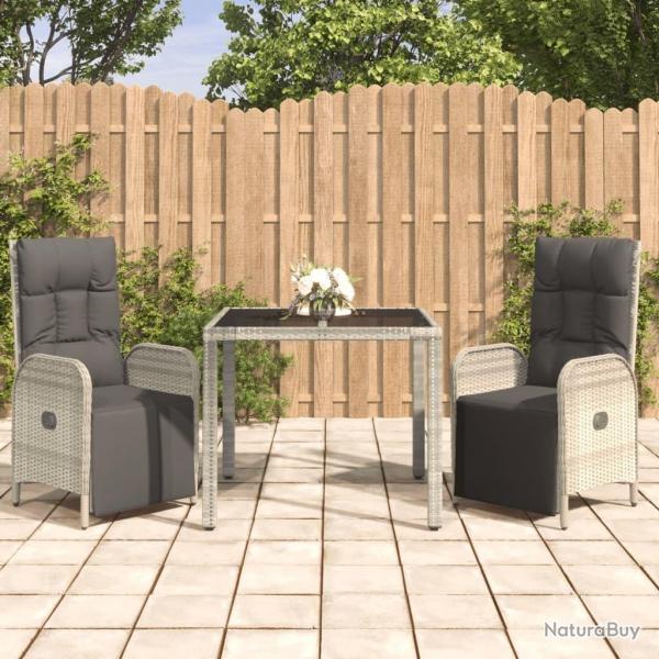 Ensemble  manger de jardin 3 pcs coussins gris rsine tresse alsavelo