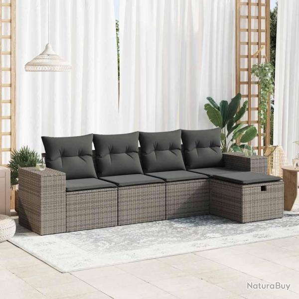 Salon de jardin 5 pcs avec coussins gris rsine tresse alsavelo