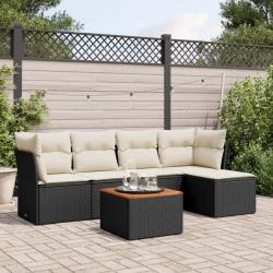 Salon de jardin 6 pcs avec coussins noir résine tressée alsavelo