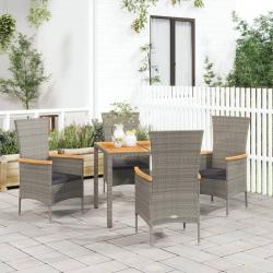 Ensemble à manger de jardin 5 pcs coussins gris résine tressée alsavelo