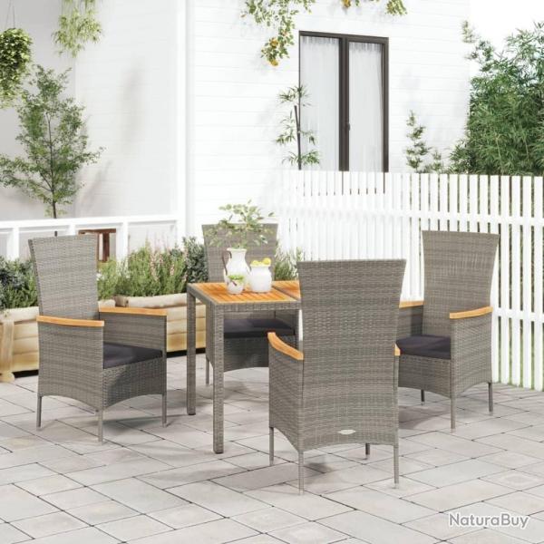 Ensemble  manger de jardin 5 pcs coussins gris rsine tresse alsavelo